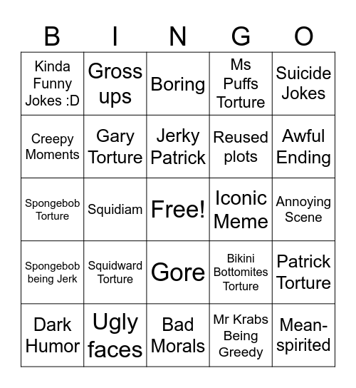 Spongebob dark age bingi Bingo Card