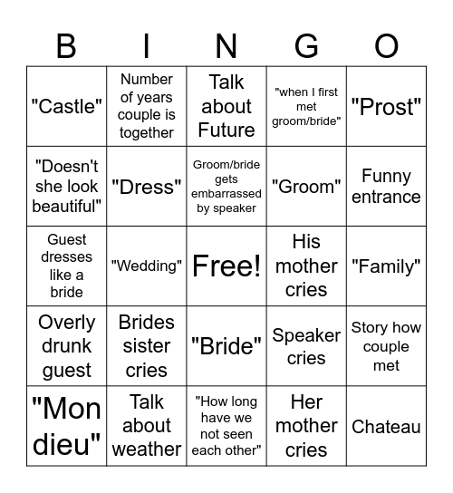 Chateau Bullshit Bingo Card