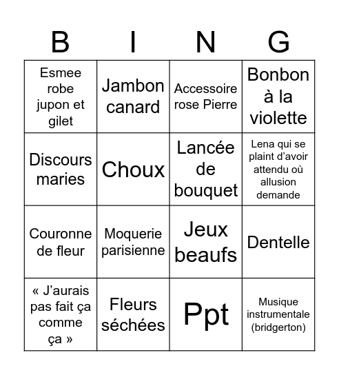 Mariage Lele Bingo Card