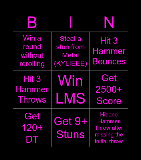Amy Card Bingo Card