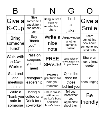 Random Acts of Kindness BINGO Card