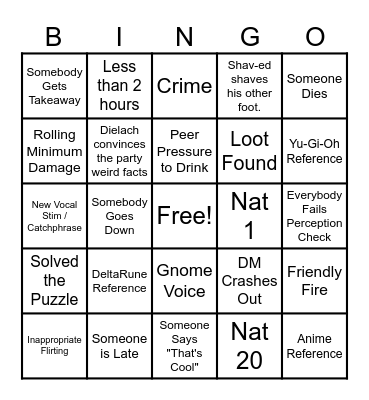 DnD - Session #1 - Bingo Card Bingo Card