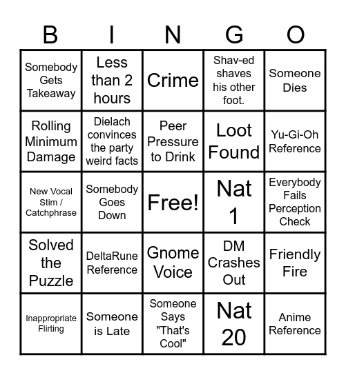 DnD - Session #1 - Bingo Card Bingo Card