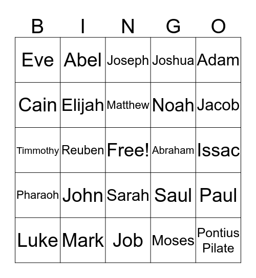 People of the Past Bingo Card