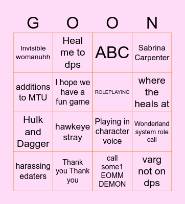 RIVALS BINGO Card