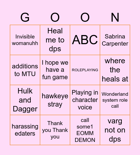 RIVALS BINGO Card
