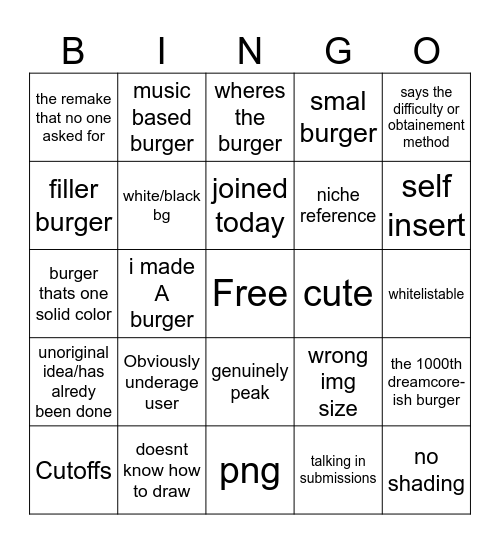 burger bingo Card