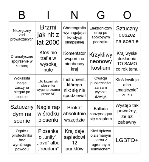 Eurowizyjne Bingo 2026 Bingo Card