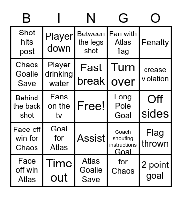 Lacrosse Bingo Card