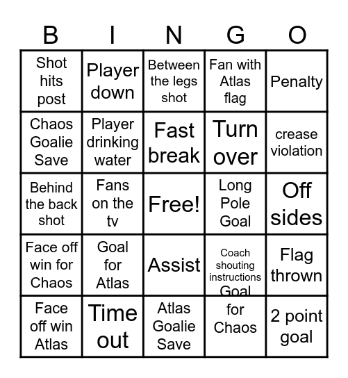 Lacrosse Bingo Card