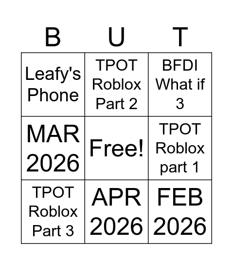 4 new BFDI Game videos Bingo Card