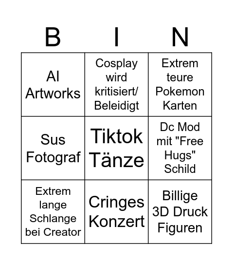 Dokomi Bingo Card