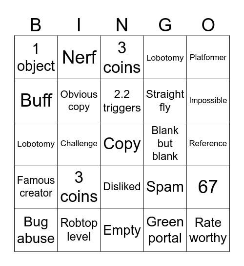 Recent tab bingo Card