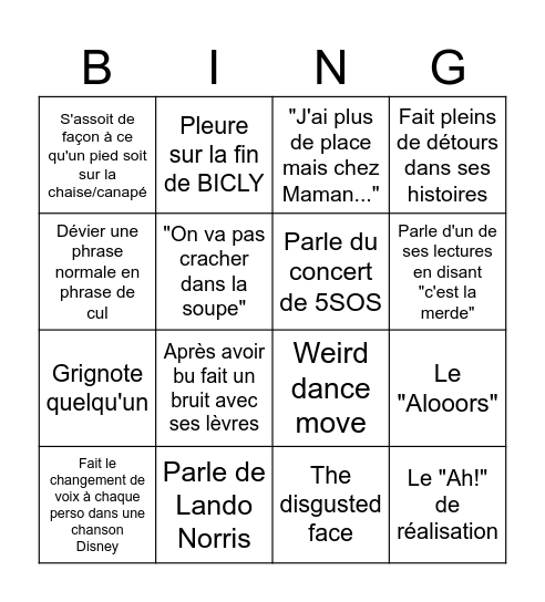 Anaïs Bingo Card