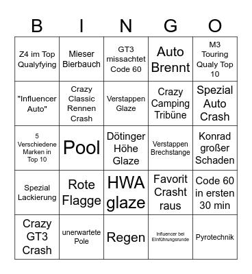 24h Rennen Bingo Card