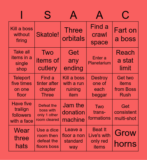 TBOI:B V2 Bingo Card