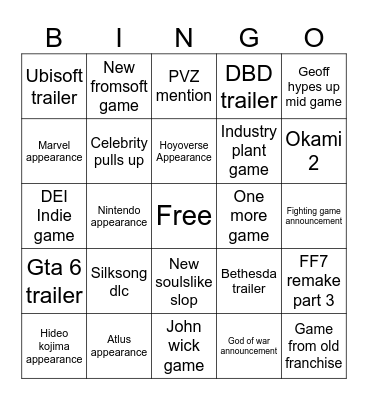 Summer Games Fest Bingo Card