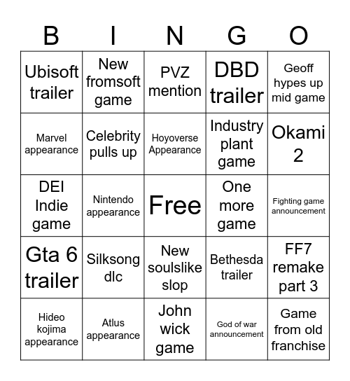 Summer Games Fest Bingo Card