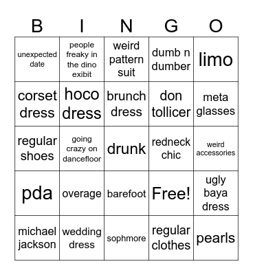 Prom Bingo Card