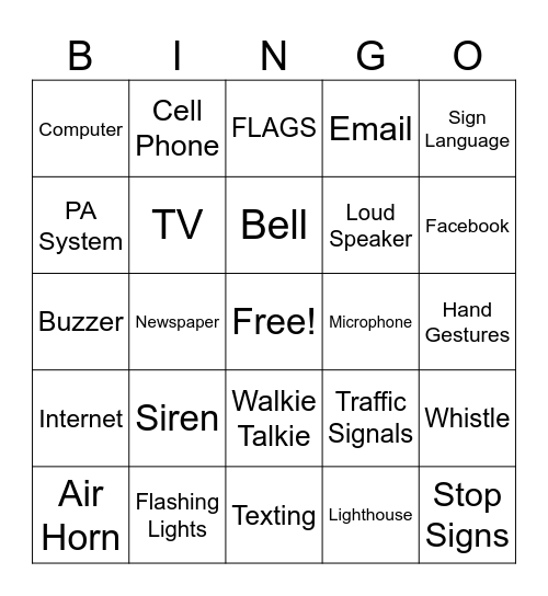 Communication Devices Bingo Card