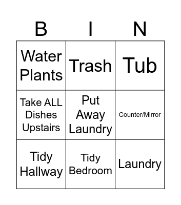 Weekly Cleaning Bingo Card