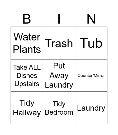 Weekly Cleaning Bingo Card