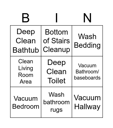 Monthly Chores Bingo Card