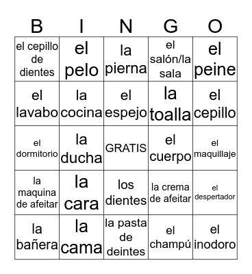 Vocabulario L7: Cosas de la rutina diaria Bingo Card
