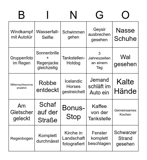 Island Bingo Card