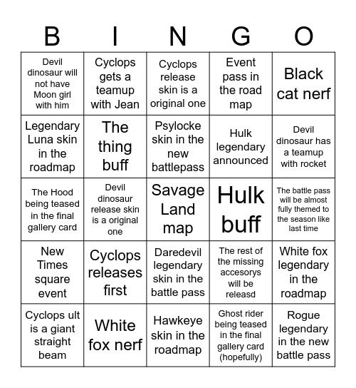 Untitled Bingo Card