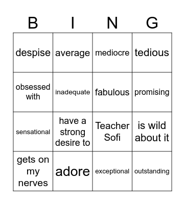Taste and opinions Bingo Card