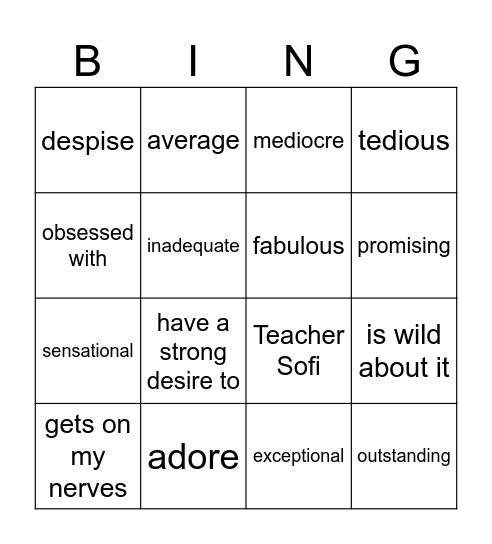 Taste and opinions Bingo Card