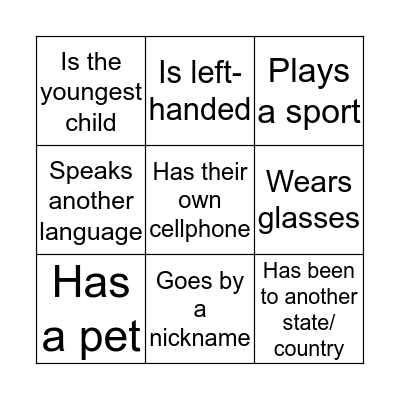 Boy's group BINGO Card
