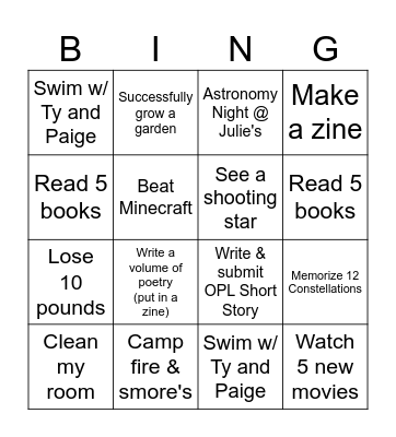 Summer Bingo Card