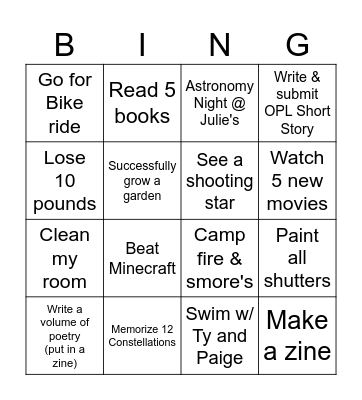 Summer Bingo Card