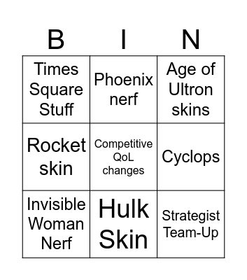 Marvel Rivals New Season Bingo Card