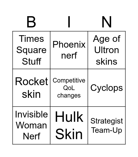 Marvel Rivals New Season Bingo Card