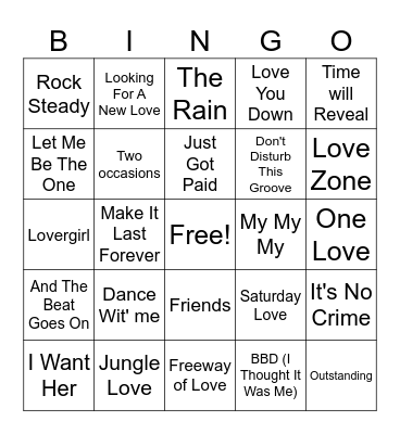 80s R&B Bingo Card