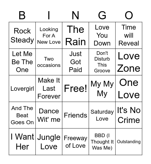 80s R&B Bingo Card