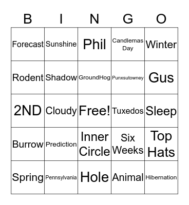 GroundHog Day Bingo Card