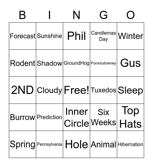 GroundHog Day Bingo Card