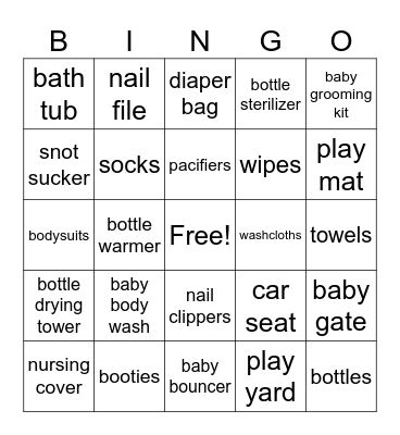 Baby Gabel BINGO Card