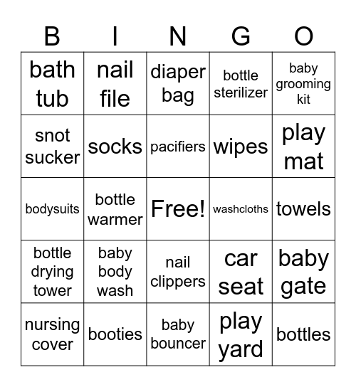 Baby Gabel BINGO Card
