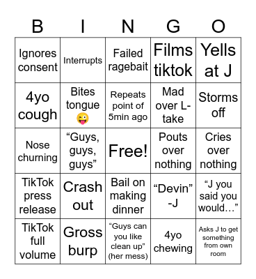 End of semester bingo Card