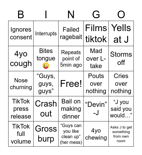 End of semester bingo Card