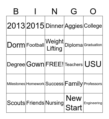 2013  SAYETSITTY GRADUATION Bingo Card