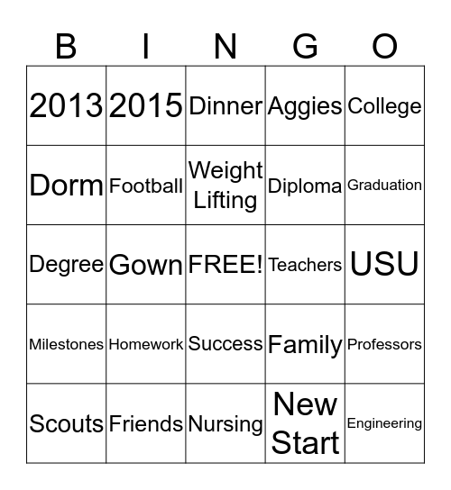 2013  SAYETSITTY GRADUATION Bingo Card