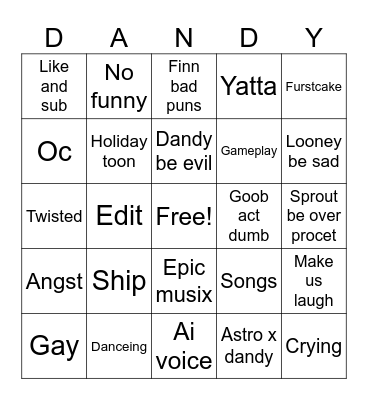 Dandy world Bingo Card