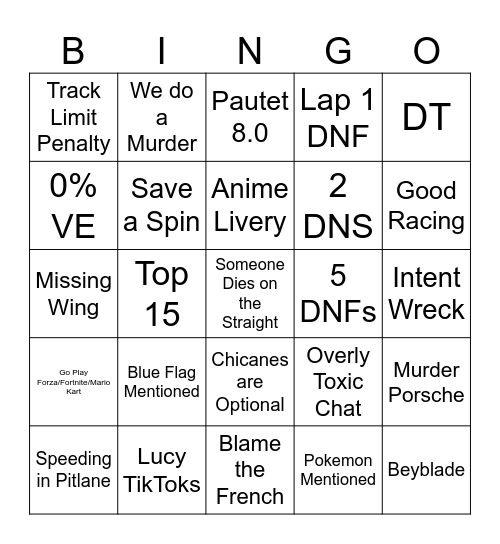 4 Hours of Paul Richard Bingo Card