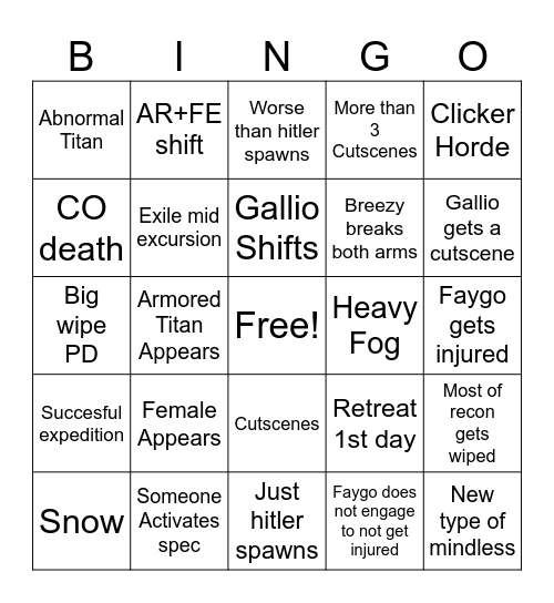 21st Expedition Bingo Card